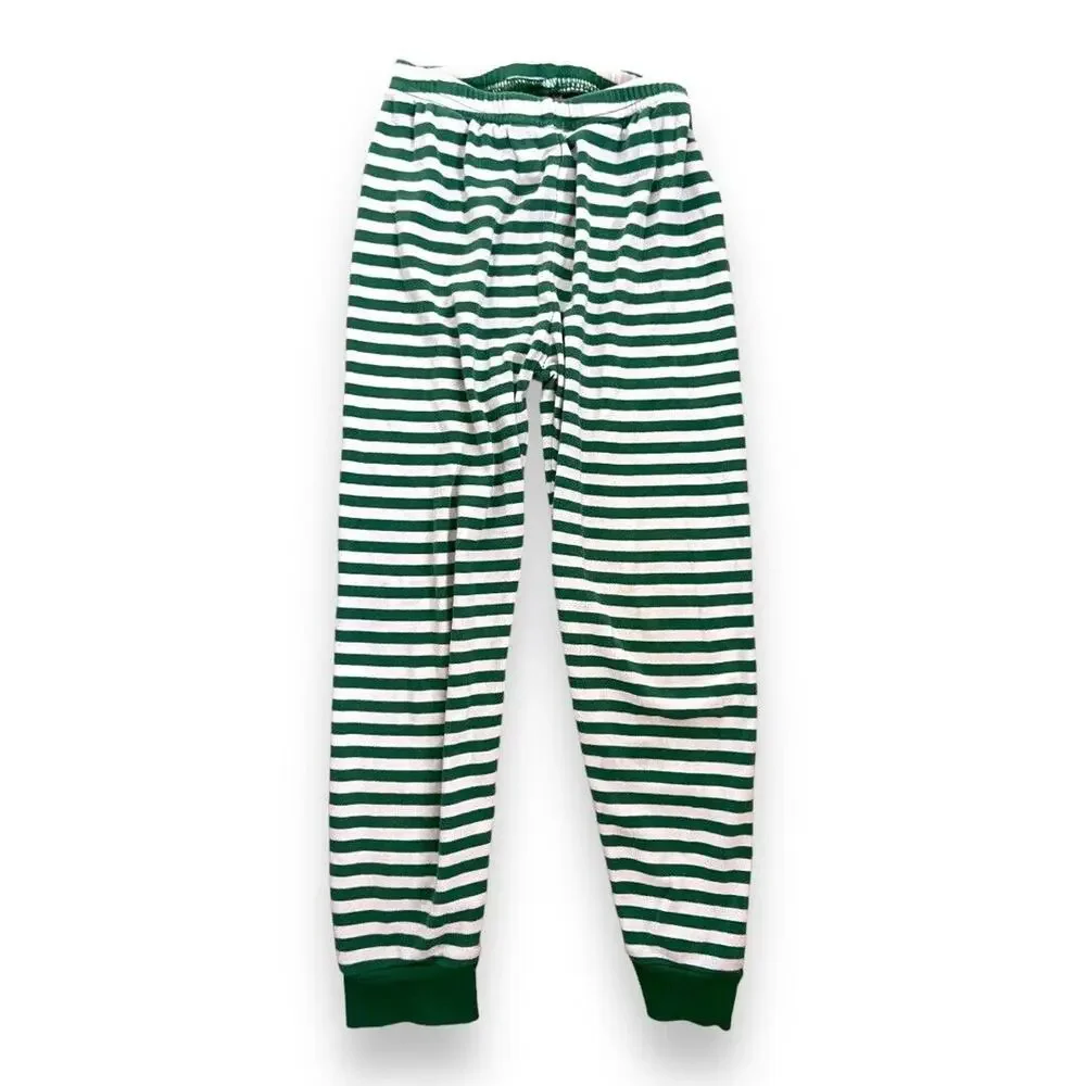 Gymboree Boys Pajamas Sz 5 Green White Mr. Claus Santa Striped Gymmies‎ Soft